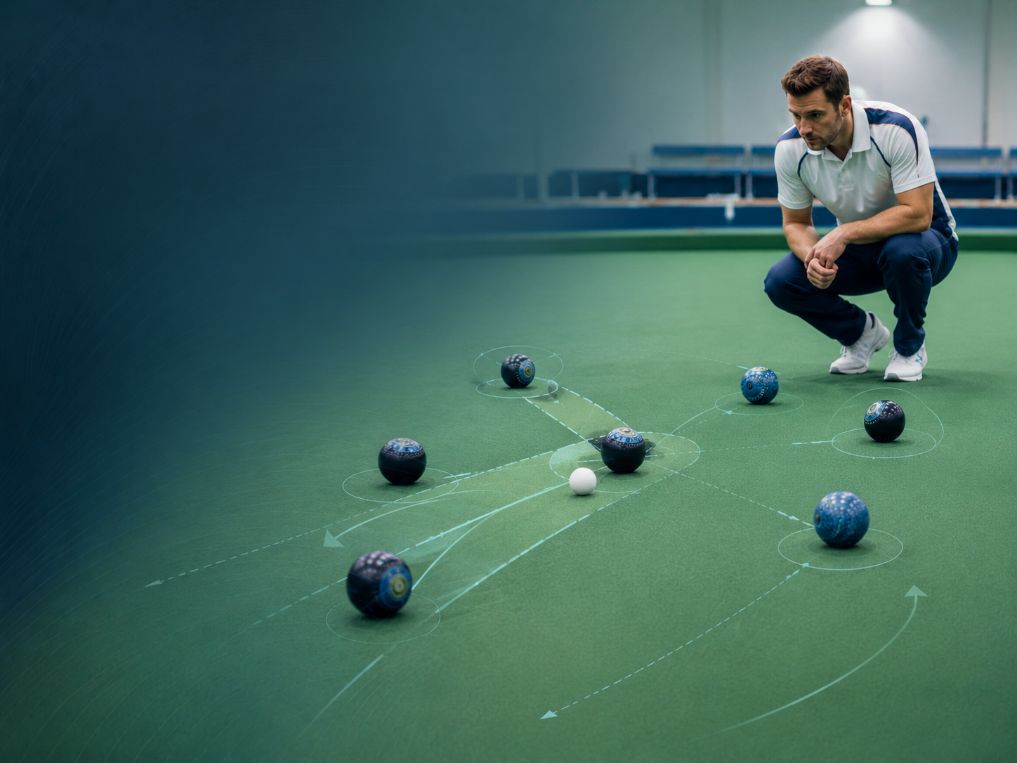 Lawn bowls head setup used for rules and decision understanding