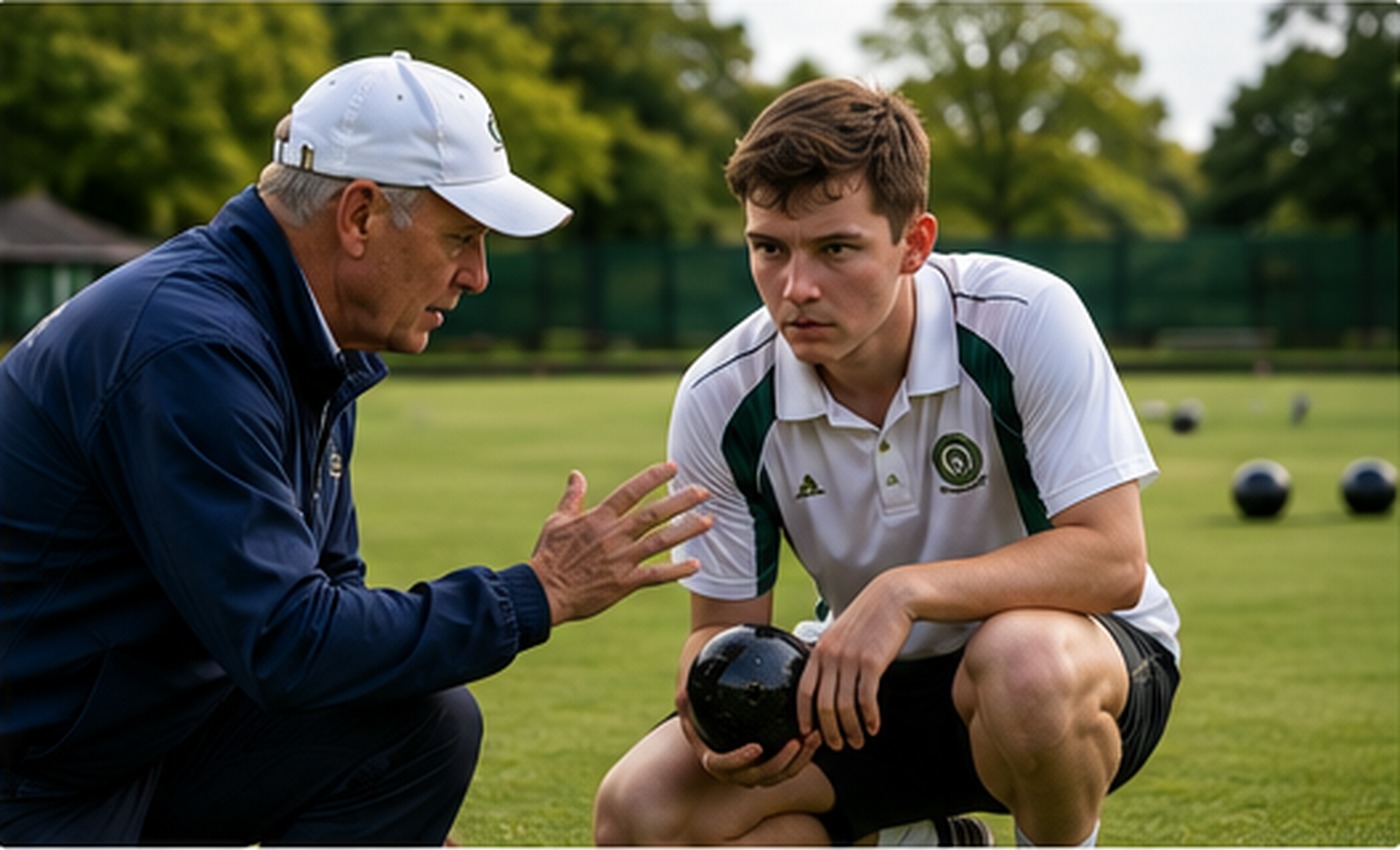 Bowls players taking part in a coached practice session